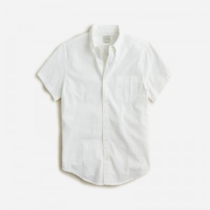 Men's J.Crew Short-sleeve yarn-dyed seersucker Shirts White USA KXGULAQ80