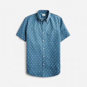 Men's J.Crew Short-sleeve yarn-dyed seersucker Shirts Flower Stamp Shadow Blu USA ONVMUKT64