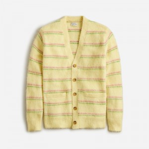 Women's J.Crew Alpaca-blend V-neck cardigan Sweaters Lemon Sorbet Stripe USA UVOXWJE46