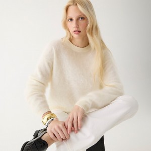 Women's J.Crew Brushed cashmere relaxed crewneck Sweaters Warm Ivory USA XBQYGKH01