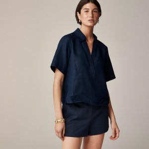 Women's J.Crew Bungalow popover Tops Navy USA QWTMJKU39