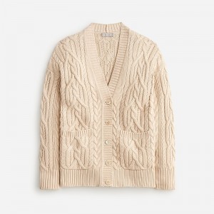 Women's J.Crew Cable-knit cardigan Sweaters Toasted Cream USA ZWPNSMY48