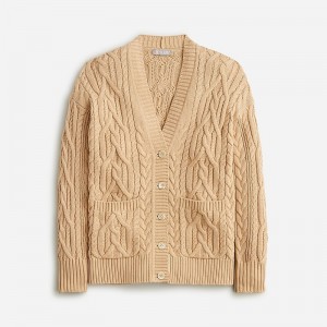 Women's J.Crew Cable-knit cardigan Sweaters Honeyed Sand USA MUKANXP62