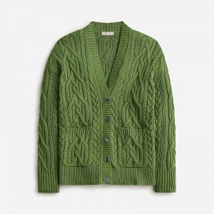 Women's J.Crew Cable-knit cardigan Sweaters Faded Moss USA POQGRZK53