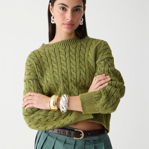 Women's J.Crew Cable-knit cropped crewneck Sweaters Utility Green USA SGWCAHY38