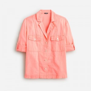 Women's J.Crew Camp-collar featherweight linen blend Shirts Brilliant Peony USA PYFIJLN35