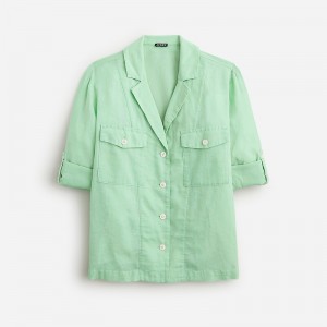 Women's J.Crew Camp-collar featherweight linen blend Shirts Misty Spearmint USA PRYQNTJ49