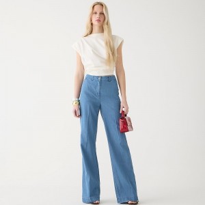 Women's J.Crew Carolina flare chambray Pants Fairlakes Wash USA YUMTADO64