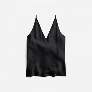 Women's J.Crew Carrie V-neck camisole silk Tank Tops Black USA ULHREAN98