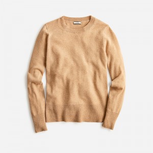 Women's J.Crew Cashmere classic-fit crewneck Sweaters Hthr Camel USA UXCPOVY23