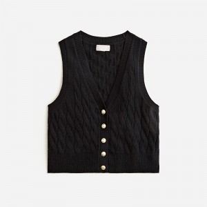 Women's J.Crew Cashmere cropped cable-knit sweater Vest Black USA GSAXPKD91