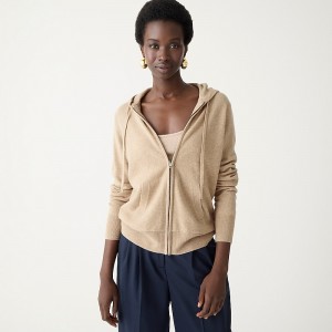 Women's J.Crew Cashmere full-zip sweater Hoodie Hthr Stone USA TBIRSJF84