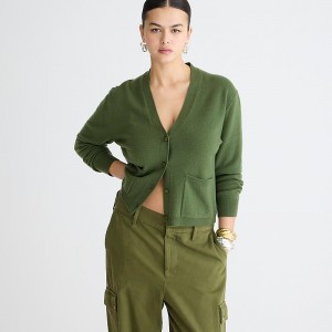 Women's J.Crew Cashmere patch-pocket cardigan Sweaters Utility Green USA XTMRUSV79