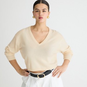 Women's J.Crew Cashmere relaxed cropped V-neck Sweaters Hthr Muslin USA JXGRBVL78