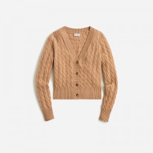 Women's J.Crew Cashmere shrunken cable-knit V-neck cardigan Sweaters Hthr Camel USA ZTVWPMD20