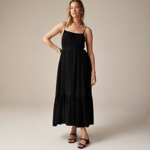 Women's J.Crew Caspia crepe de chine Dress Black USA NYQBGEX51