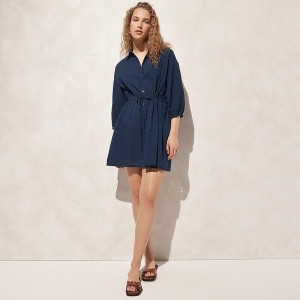 Women's J.Crew Cinched indigo cotton voile Shirtdress Luna Wash USA CMVBQNE30