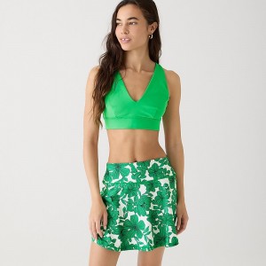 Women's J.Crew CloudStretch deep V-neck checkerboard Sports Bra Green USA DOXPHQY38