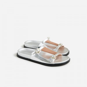 Women's J.Crew Colbie buckle Sandals Silver USA NIHKYZE76