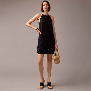 Women's J.Crew Collection beaded linen mini Dress Black USA JNCPUEB04