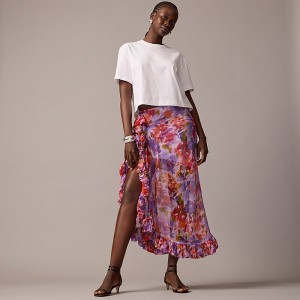 Women's J.Crew Collection chiffon ruffle Skirts Purple Floral USA BDGFRXI14