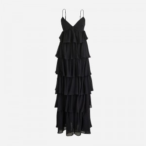 Women's J.Crew Collection ruffle-tier Dress Black USA XSQUFDJ23