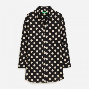 Women's J.Crew Cotton voile beach Shirts Black Dot USA ZCMXVAO47