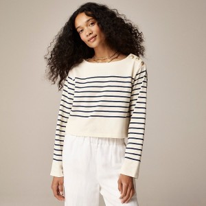 Women's J.Crew Cropped boatneck T-shirt with buttons T-shirts Placed Crew Stripe Ivo USA NCBOLFG95