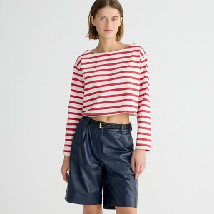 Women's J.Crew Cropped boatneck T-shirts Carter Stripe Natural R USA WURPFES90