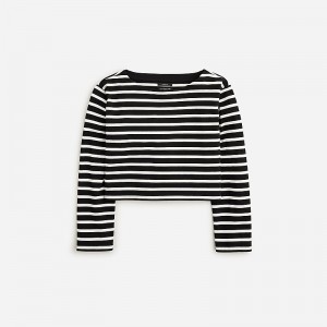 Women's J.Crew Cropped boatneck T-shirts Perfect Black Stripe USA NUCILAW90