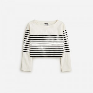 Women's J.Crew Cropped boatneck T-shirts Placed Crew Stripe Ivor USA WVOXNPD61