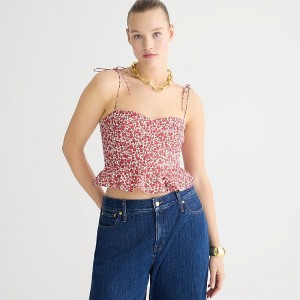 Women's J.Crew Cropped bustier peplum T-shirts Elizas Red USA SLRGMAH52