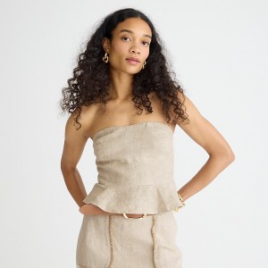 Women's J.Crew Cropped bustier peplum heavyweight linen Tops Flax USA ZCXDHMA80