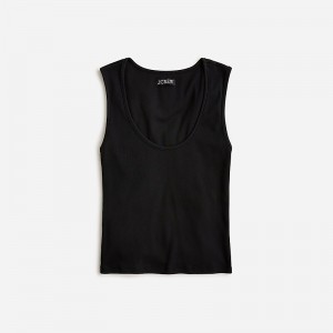 Women's J.Crew Cropped fine rib scoopneck Tank Tops Black USA AFDGTVC17