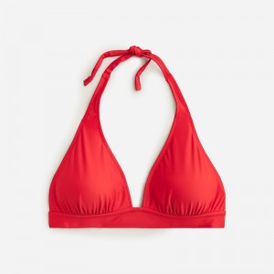 Women's J.Crew DD halter tie-back bikini top with mesh Bikini Top Venetian Red USA XMWRHIQ68