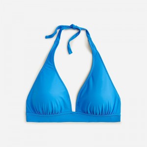 Women's J.Crew DD halter tie-back bikini top with mesh Bikini Top Bondi Blue USA HVFNMTX56