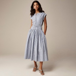 Women's J.Crew Drop-waist midi cotton poplin Dress Blue USA BPVWIUO10