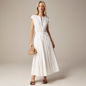 Women's J.Crew Drop-waist midi cotton poplin Dress White USA ORCJGPF80