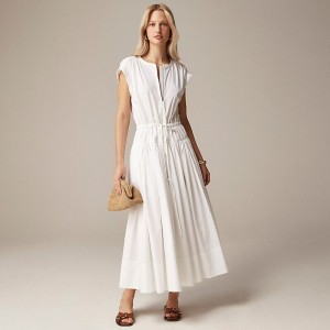 Women's J.Crew Drop-waist midi striped cotton poplin Dress White USA PHCSLGE81