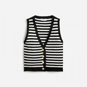 Women's J.Crew Emilie sweater Vest Black Ivory USA KWBMZRU34