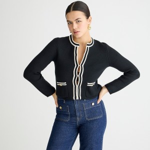 Women's J.Crew Emilie sweater lady jacket with contrast trim Jackets Black Ivory USA NWVTHGU81