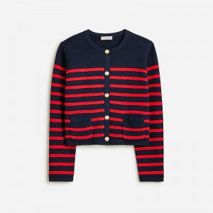 Women's J.Crew Emilie sweater lady jacket with contrast trim Jackets Navy Vintage Red USA KTDEAVL12