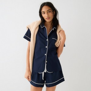 Women's J.Crew End-on-end cotton Pajama Short Set Pajamas Navy USA DPXBMWJ53