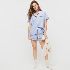 Women's J.Crew End-on-end cotton Pajama Short Set Pajamas Blue USA ZEIBFHY76