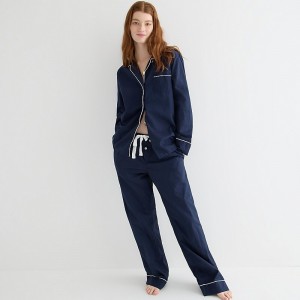 Women's J.Crew End-on-end cotton long-sleeve Pajama Set Navy USA FAMQEZK48