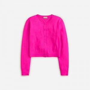 Women's J.Crew Featherweight cashmere shrunken cardigan Sweaters Neon Fuchsia USA OWZPABY47