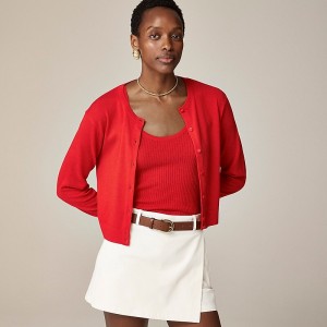 Women's J.Crew Featherweight cashmere shrunken cardigan Sweaters Red USA RWNZBIG52