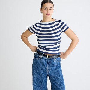 Women's J.Crew Fine-rib fitted boatneck T-shirts Montauk Stripe A Evenin USA ZTMLEHF67