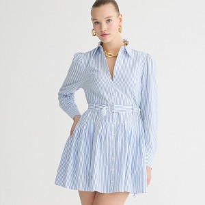 Women's J.Crew Fit-and-flare Shirtdress Blue Bi Stripe USA UTWMJFL31