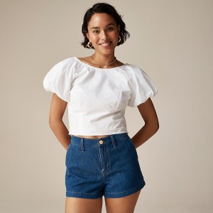 Women's J.Crew Fitted puff-sleeve Tops White USA CDIOZTM31